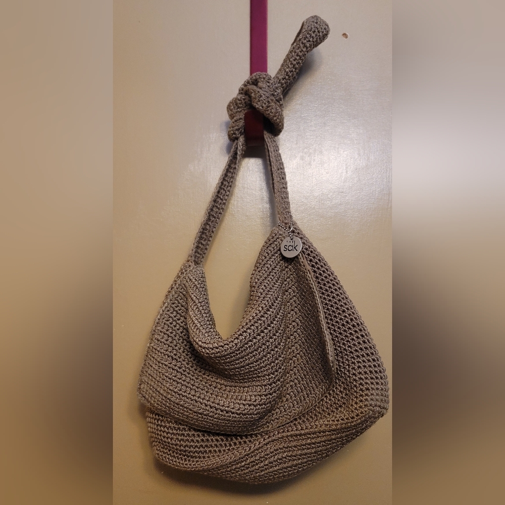 The Sak Taupe Crochet Hobo Bag
